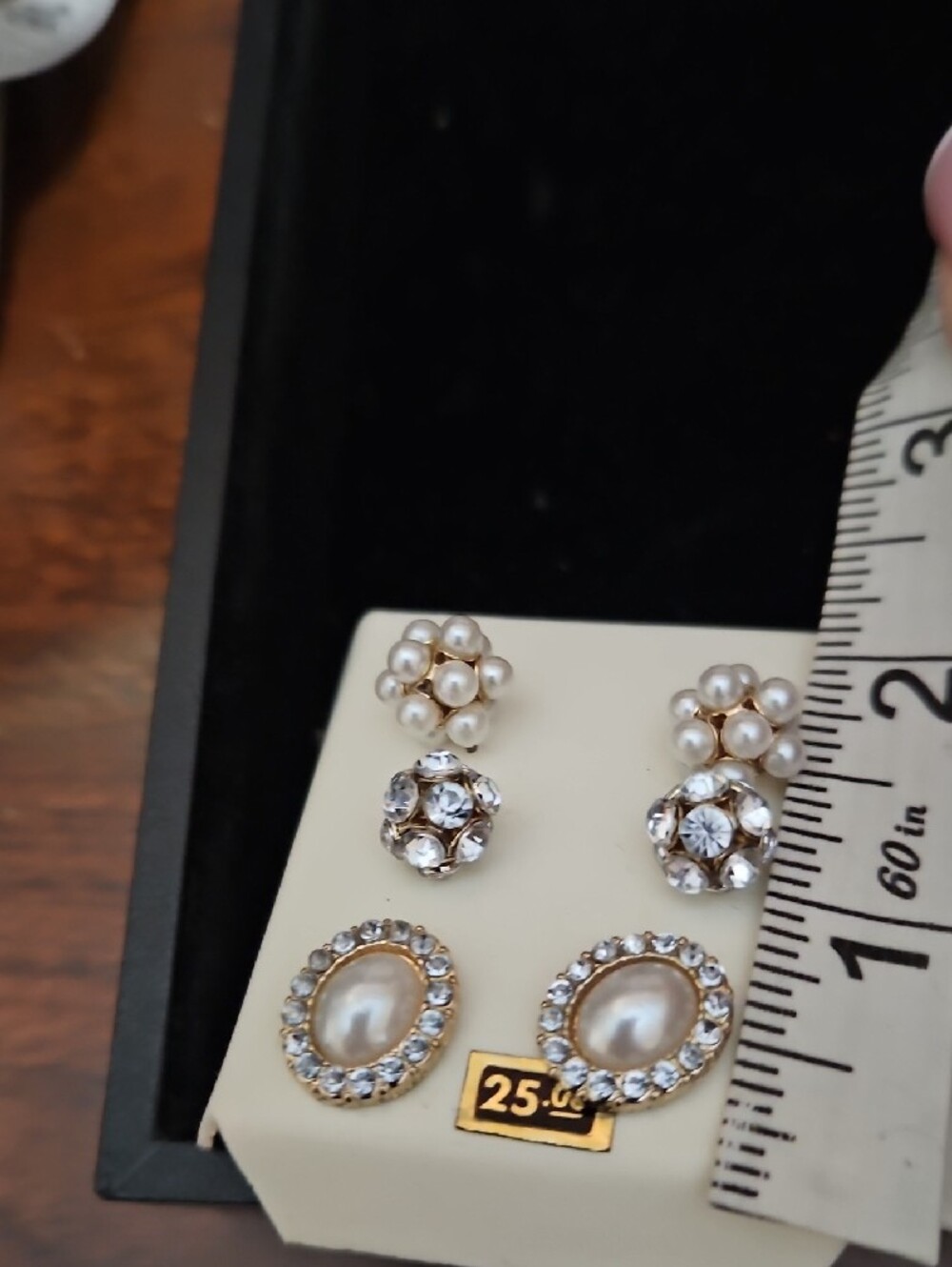 Elegant Pearl and Crystal Stud Earring Set - Gold Tone - Picture 5 of 5
